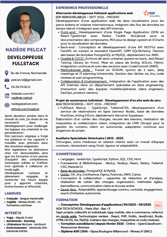 Aperçu de mon CV de développeuse fullstack