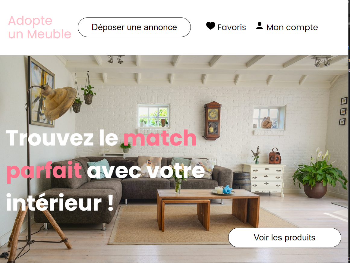 Interface de la plateforme Adopte un Meuble